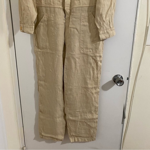 Mate the Label Linen Long Sleeve Jumpsuit Natural Sz Large - Picture 5 of 14